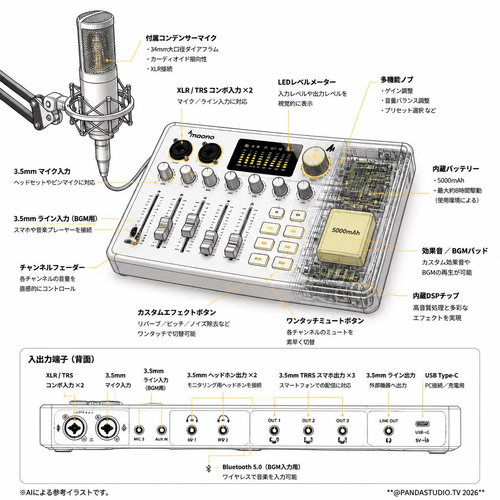 Maonocaster オーディオミキサー AM100K1【オーディオインターフェース(配信機材 XLRマイク付き) 】 スペック