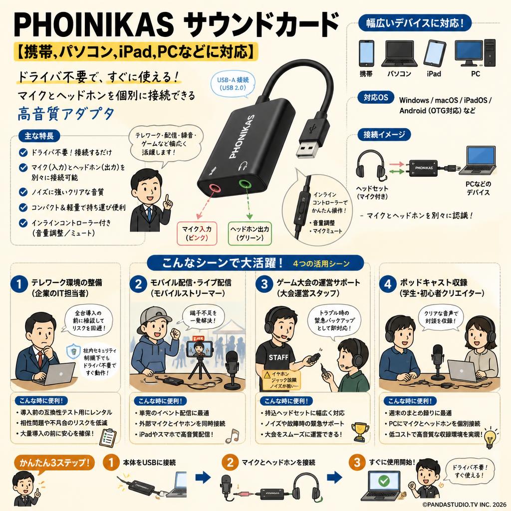 PHOINIKAS サウンドカード【携帯,パソコン,iPad,PCなどに対応】 おもな対象のお客様