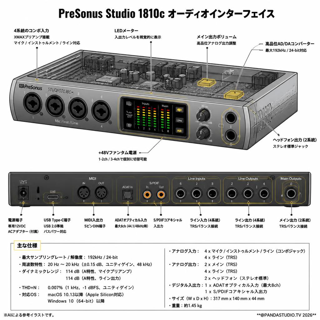 PreSonus Studio 1810c オーディオインターフェイス スペック