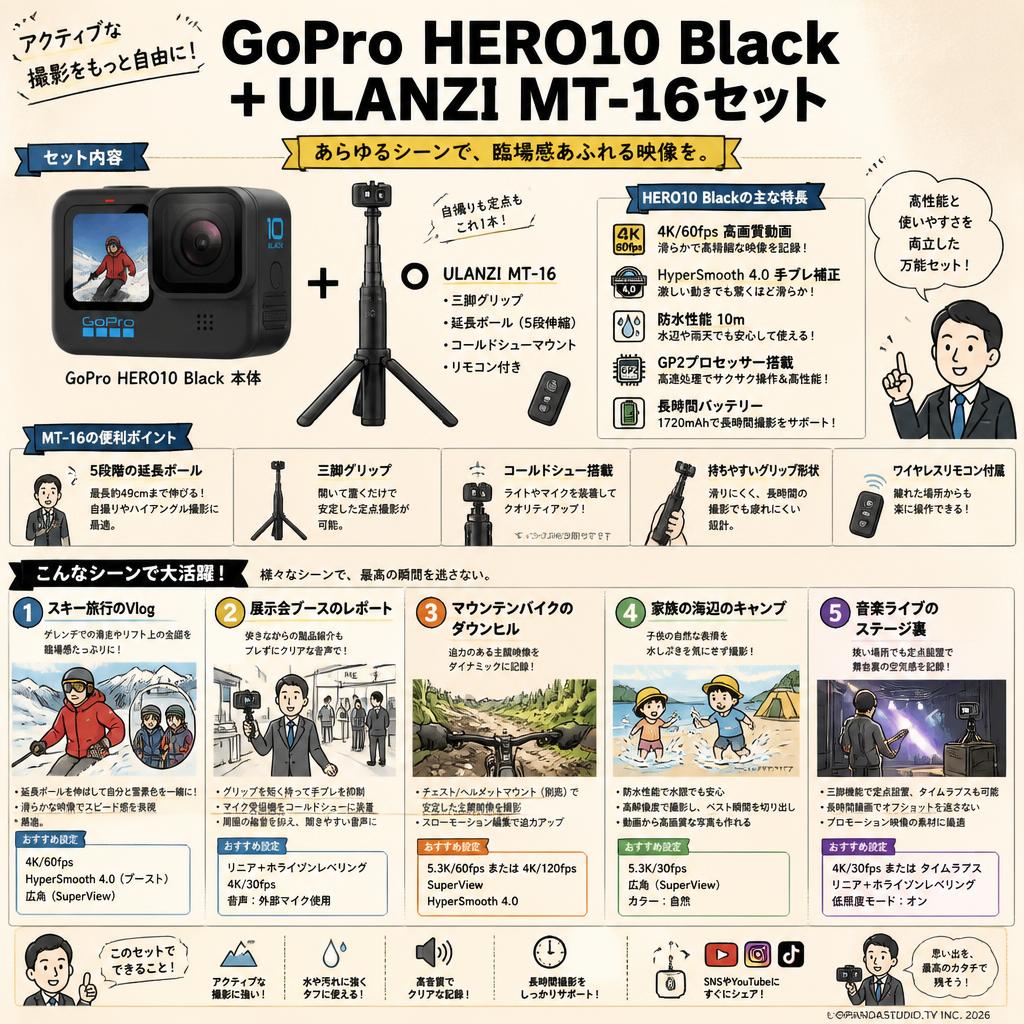 GoPro HERO10 Black + ULANZI MT-16セット 用途