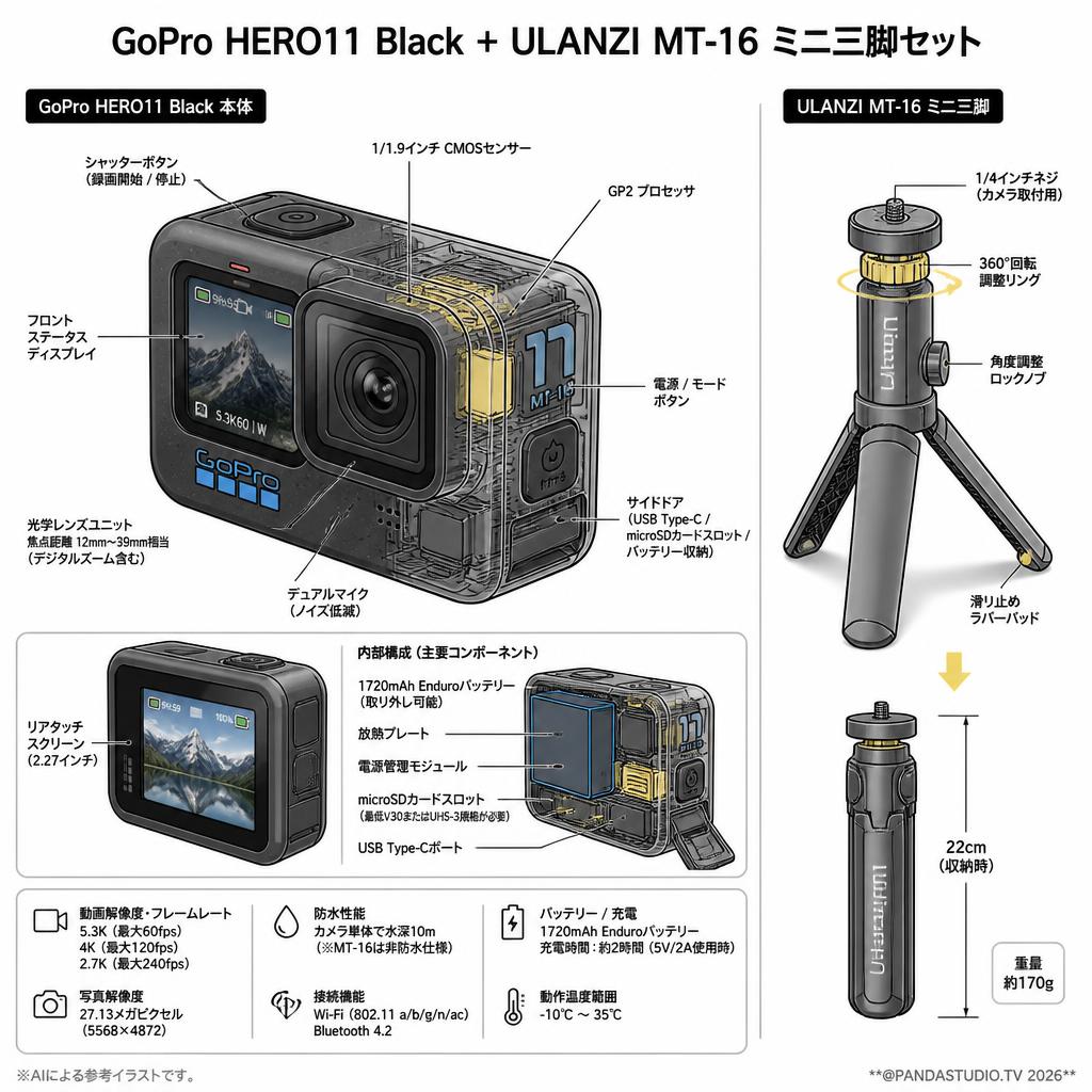 GoPro HERO11 Black + ULANZI MT-16 ミニ三脚セット スペック