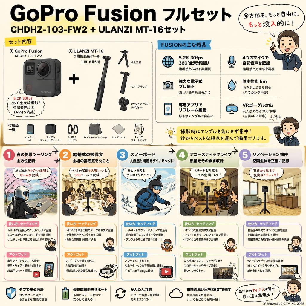GoPro Fusion フルセット CHDHZ-103-FW2 + ULANZI MT-16セット 用途