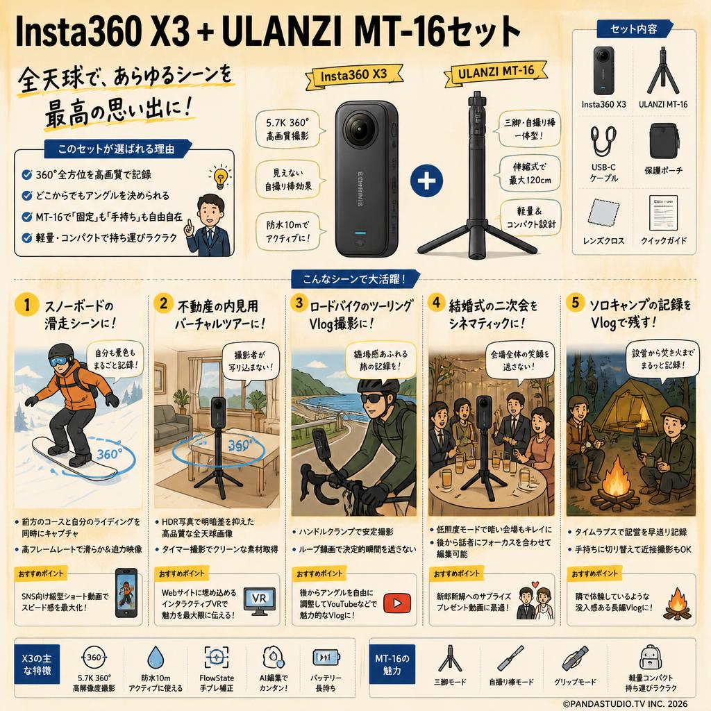 Insta360 X3 + ULANZI MT-16セット 用途