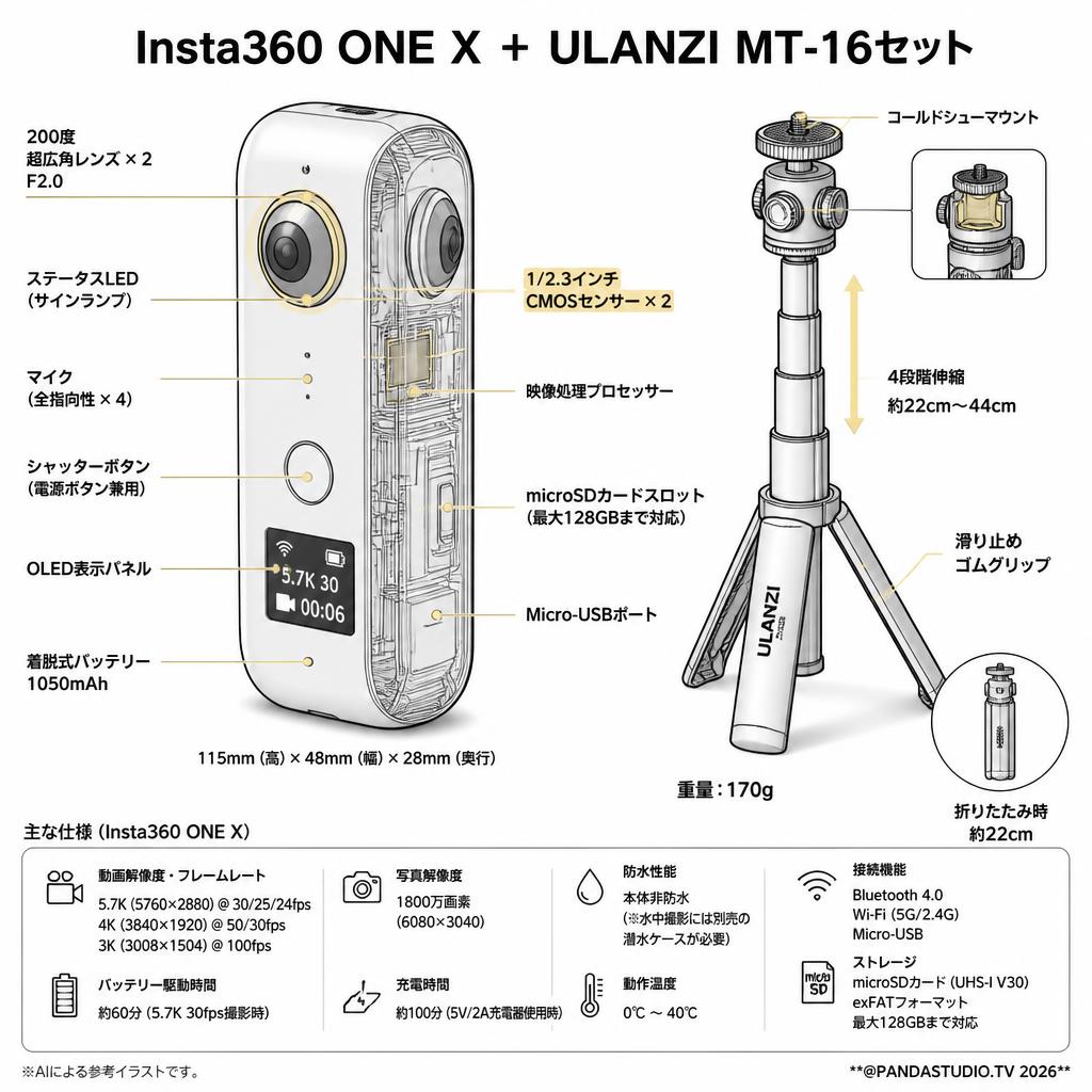 Insta360 ONE X + ULANZI MT-16セット スペック