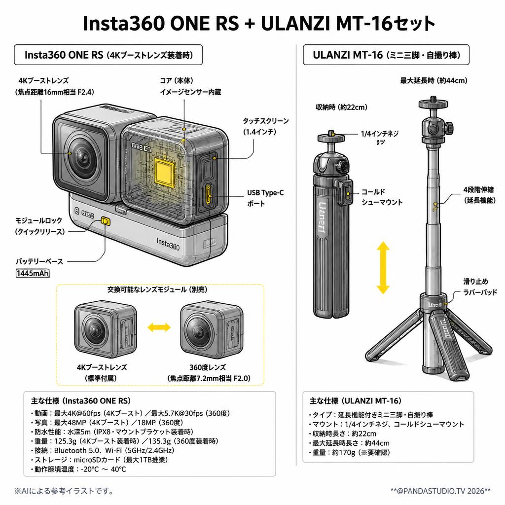 Insta360 ONE RS + ULANZI MT-16セット スペック