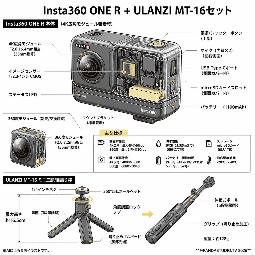 Insta360 ONE R + ULANZI MT-16セット スペック
