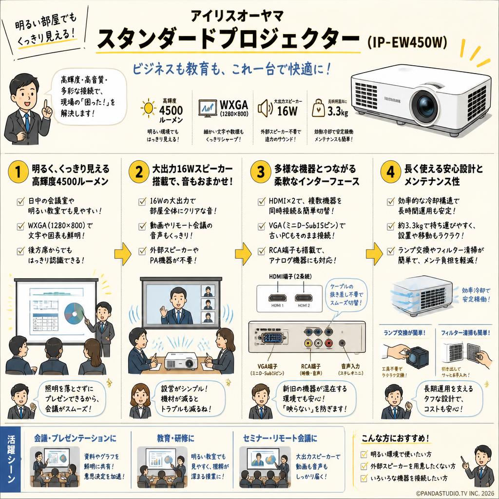 アイリスオーヤマ 【スタンダードプロジェクター（ IP-EW450W）】 概要