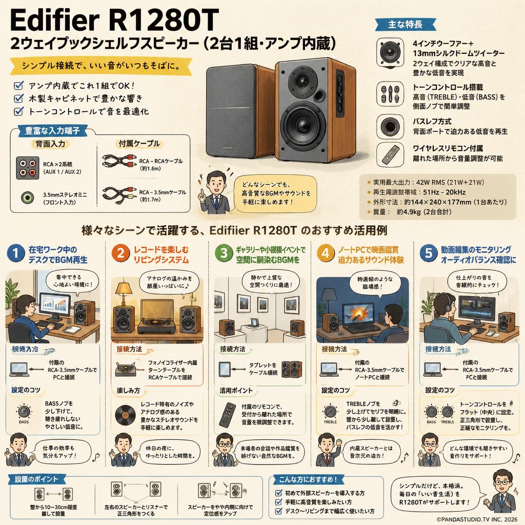 Edifier R1280T【 2ウェイブックシェルフスピーカー(2台1組 -アンプ内蔵)】 用途