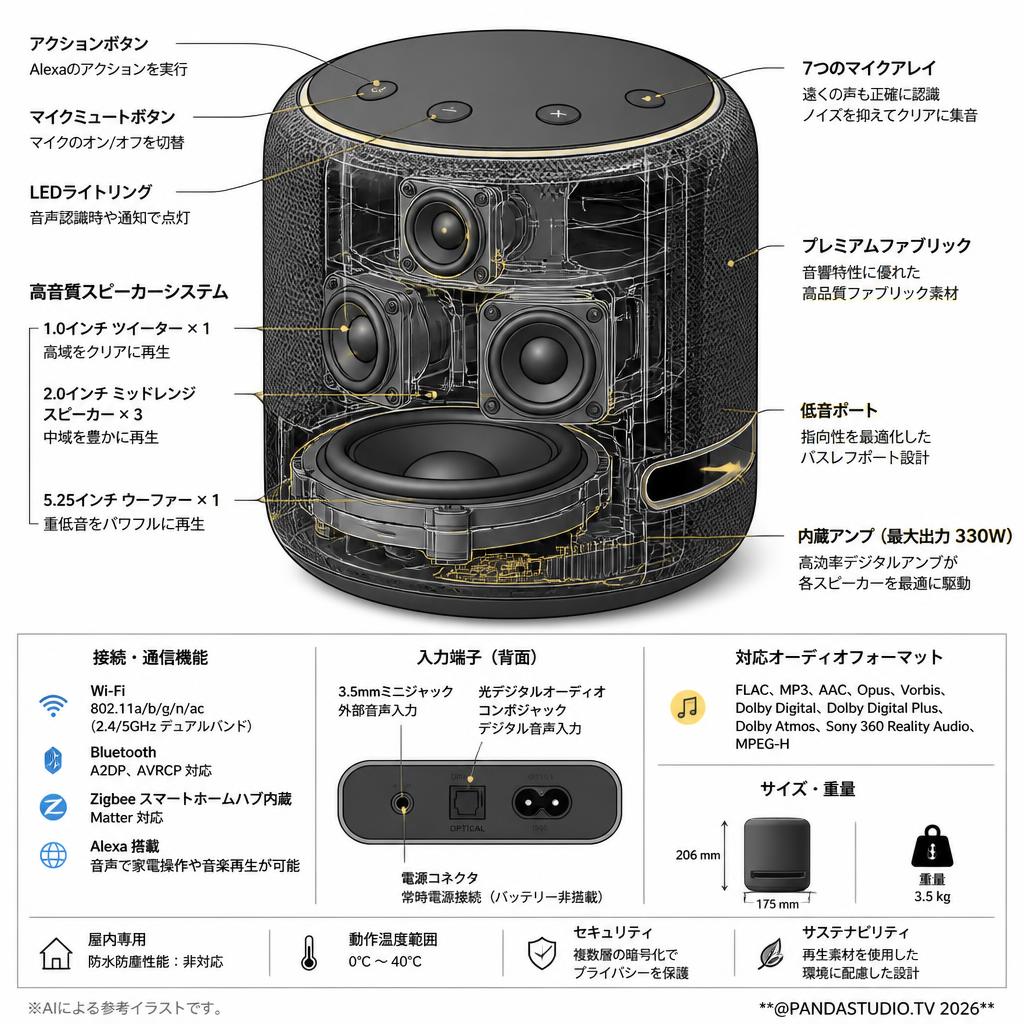 Echo Studio Echo史上最高音質のスマートスピーカー  Dolby Atmos & Alexa (黒） スペック