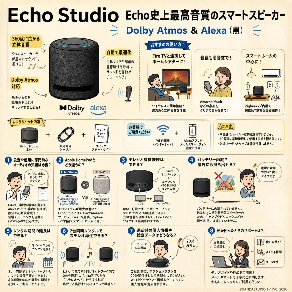 Echo Studio Echo史上最高音質のスマートスピーカー  Dolby Atmos & Alexa (黒） FAQ（よくある質問と答え）