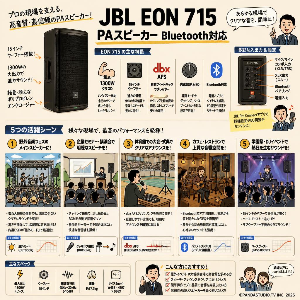 JBL EON 715 PAスピーカー Bluetooth対応 用途