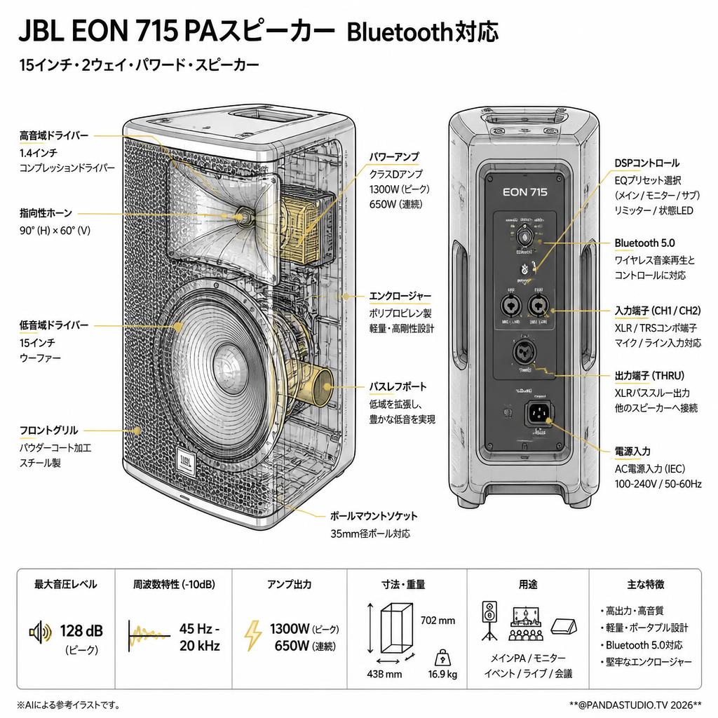 JBL EON 715 PAスピーカー Bluetooth対応 スペック