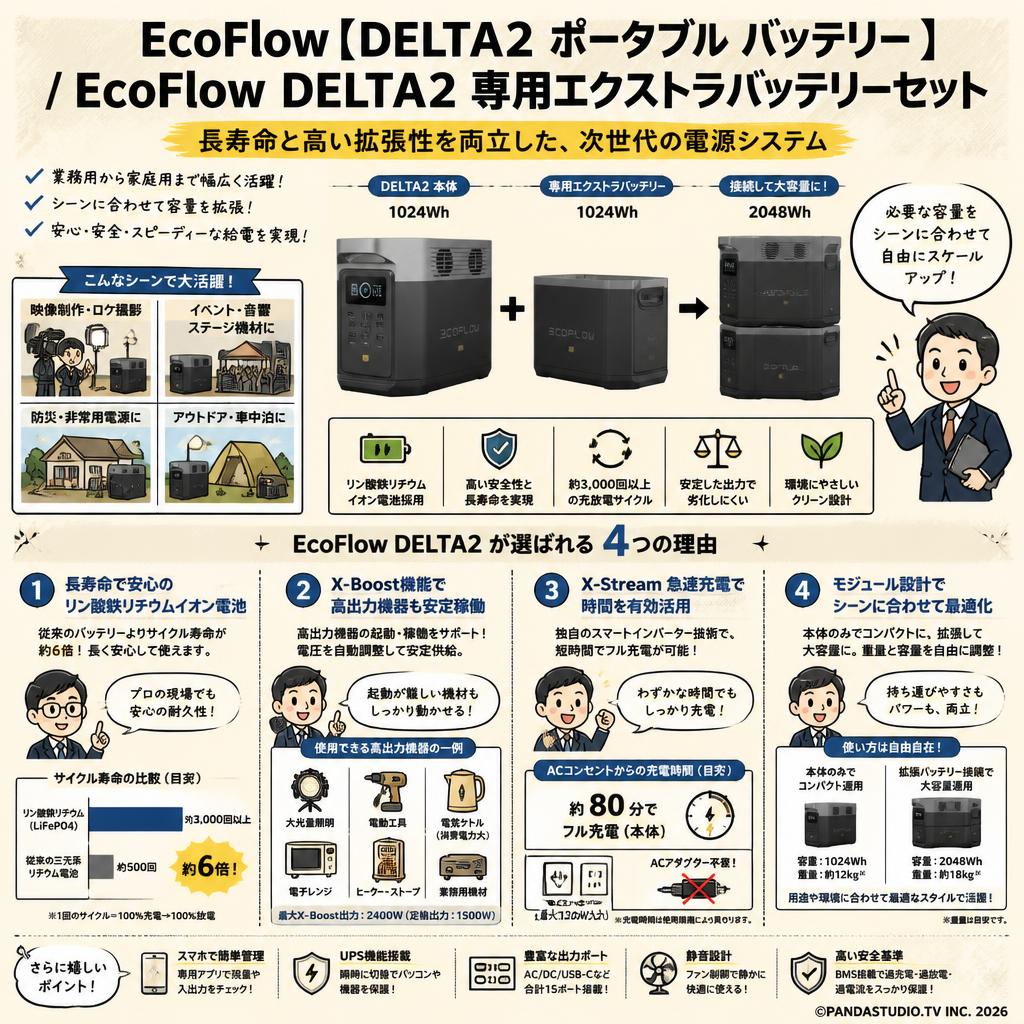 EcoFlow【DELTA2 ポータブル バッテリー 】 / EcoFlow DELTA2 専用エクストラバッテリーセット 概要