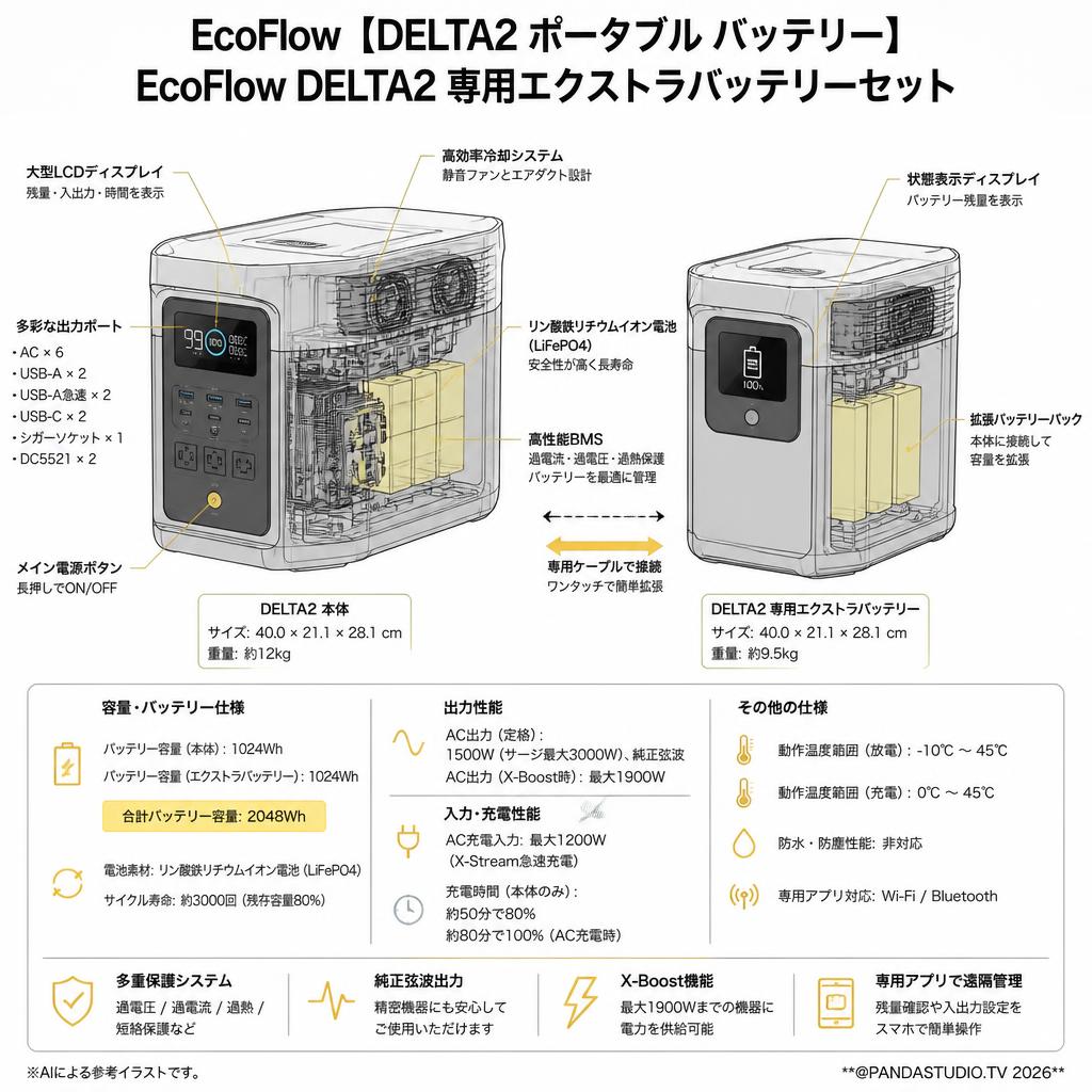 EcoFlow【DELTA2 ポータブル バッテリー 】 / EcoFlow DELTA2 専用エクストラバッテリーセット スペック
