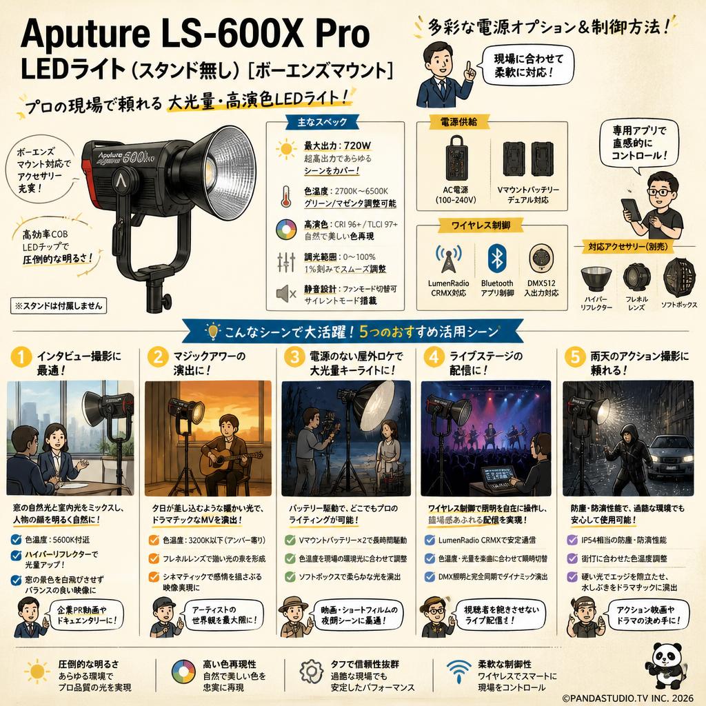 Aputure LS-600X Pro LEDライト (スタンド無し)[ボーエンズマウント] 用途