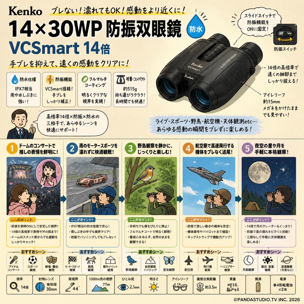 【往復送料無料】Kenko 14×30WP [防振双眼鏡 VCSmart 14倍]　防水双眼鏡 用途