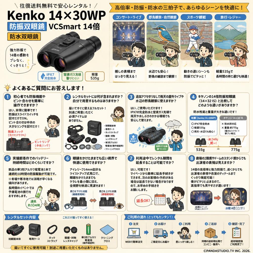 【往復送料無料】Kenko 14×30WP [防振双眼鏡 VCSmart 14倍]　防水双眼鏡 FAQ（よくある質問と答え）