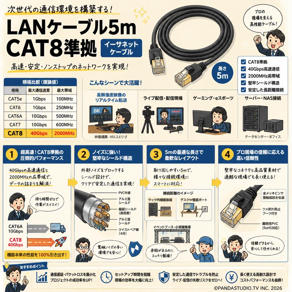 LANケーブル5m CAT8準拠 イーサネットケーブル 概要