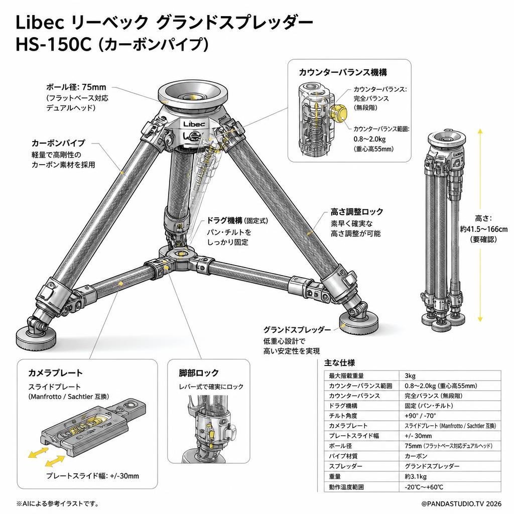 Libec リーベック  グランドスプレッダー（最大搭載重量 3kg）HS-150C (カーボンパイプ） スペック