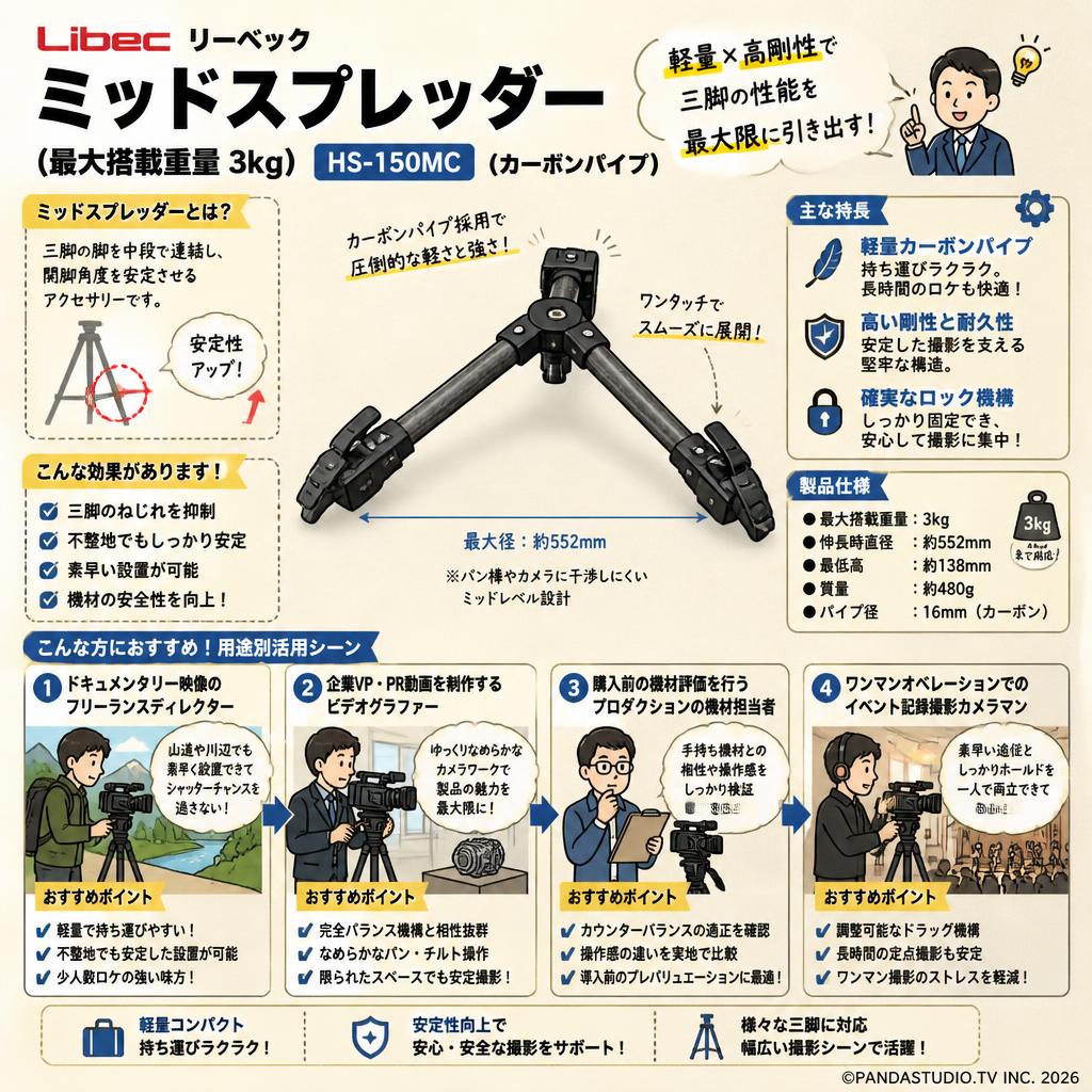 Libec リーベック  ミッドスプレッダー（最大搭載重量 3kg）HS-150MC (カーボンパイプ） おもな対象のお客様