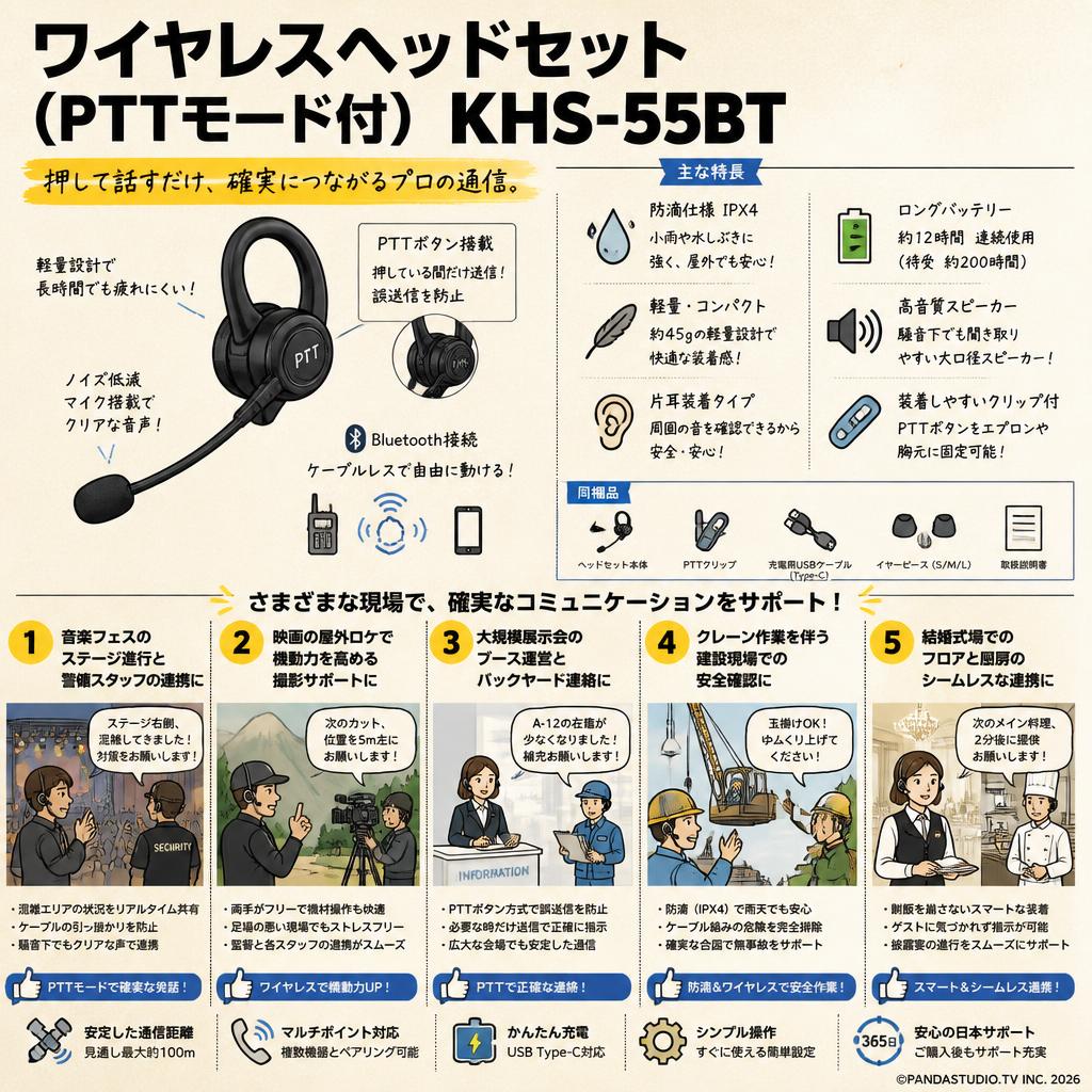 ワイヤレスヘッドセット (PTTモード付) KHS-55BT 用途