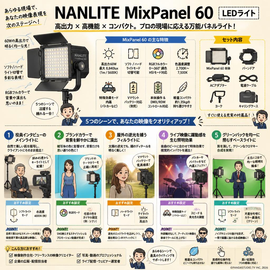 NANLITE MixPanel 60 LEDライト 用途