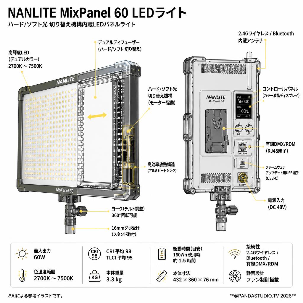 NANLITE MixPanel 60 LEDライト スペック
