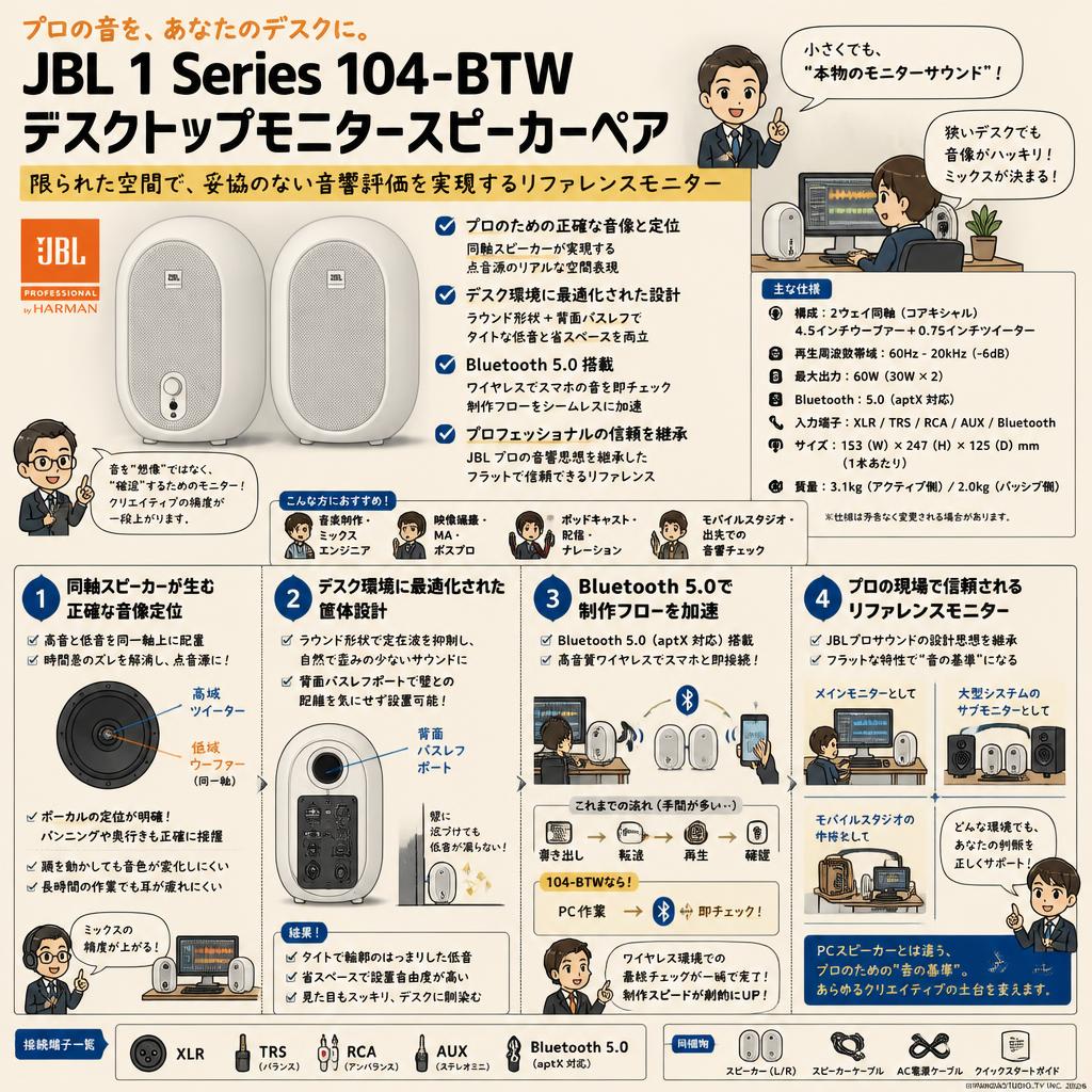 JBL 1 Series 104-BTW デスクトップモニタースピーカーペヤ 概要