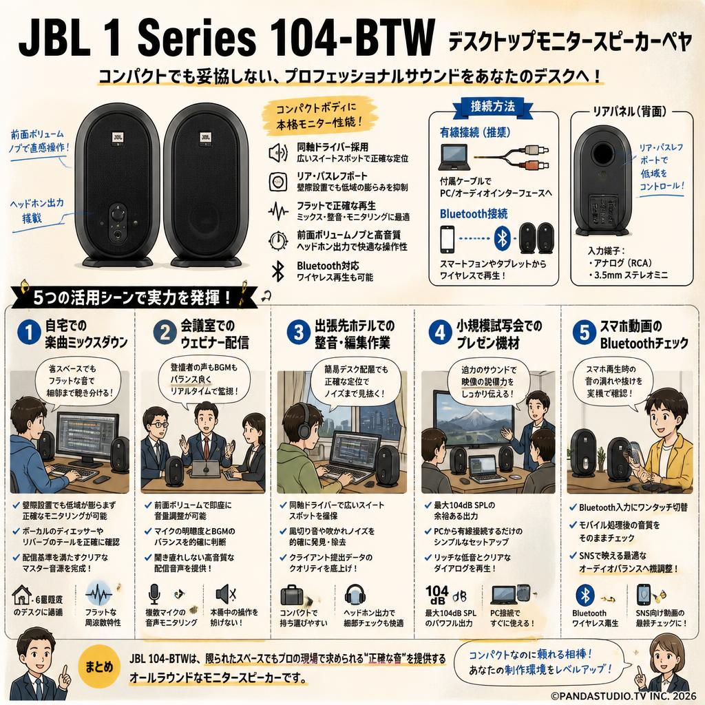 JBL 1 Series 104-BTW デスクトップモニタースピーカーペヤ 用途