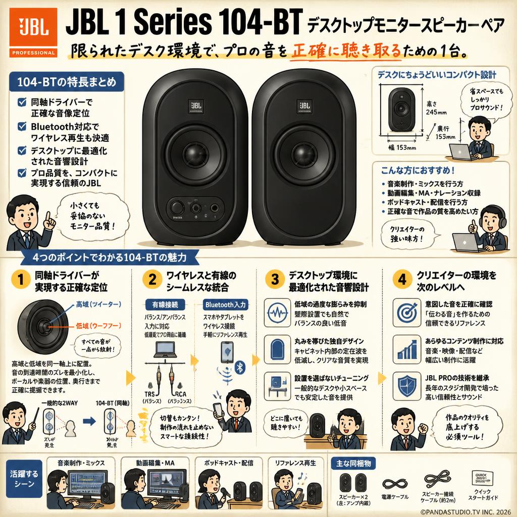 JBL 1 Series 104-BT デスクトップモニタースピーカーペヤ 概要