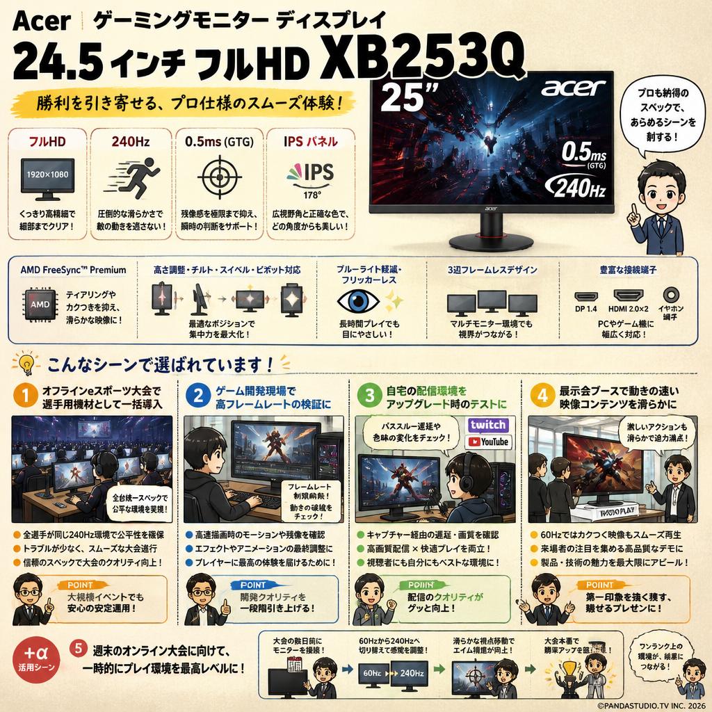 Acer ゲーミングモニター ディスプレイ 24.5インチ フルHD XB253Q 用途