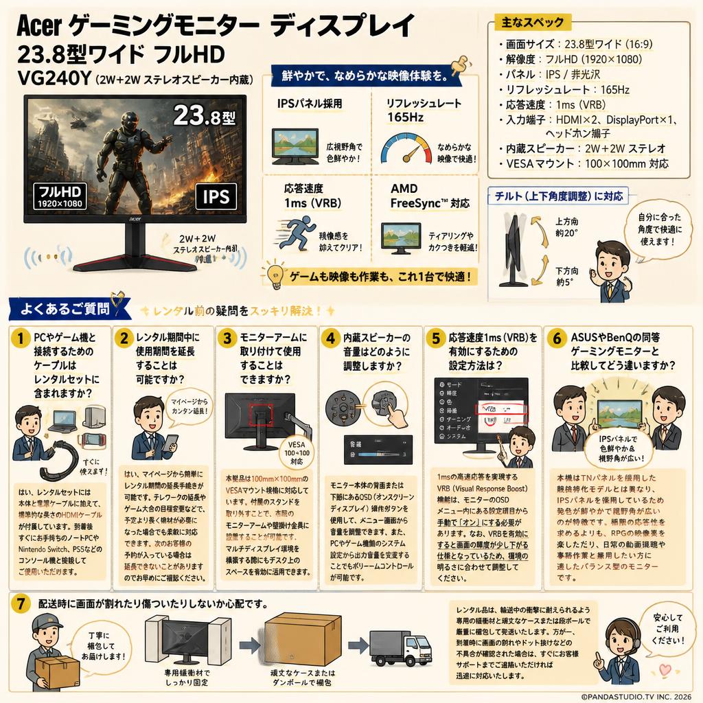 Acer ゲーミングモニター ディスプレイ 23.8型ワイド フルHD VG240Y(2W＋2W ステレオスピーカー内蔵) FAQ（よくある質問と答え）