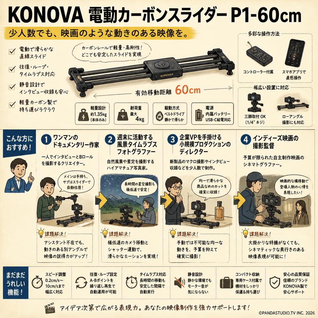 KONOVA 電動カーボンスライダー P1-60cm おもな対象のお客様