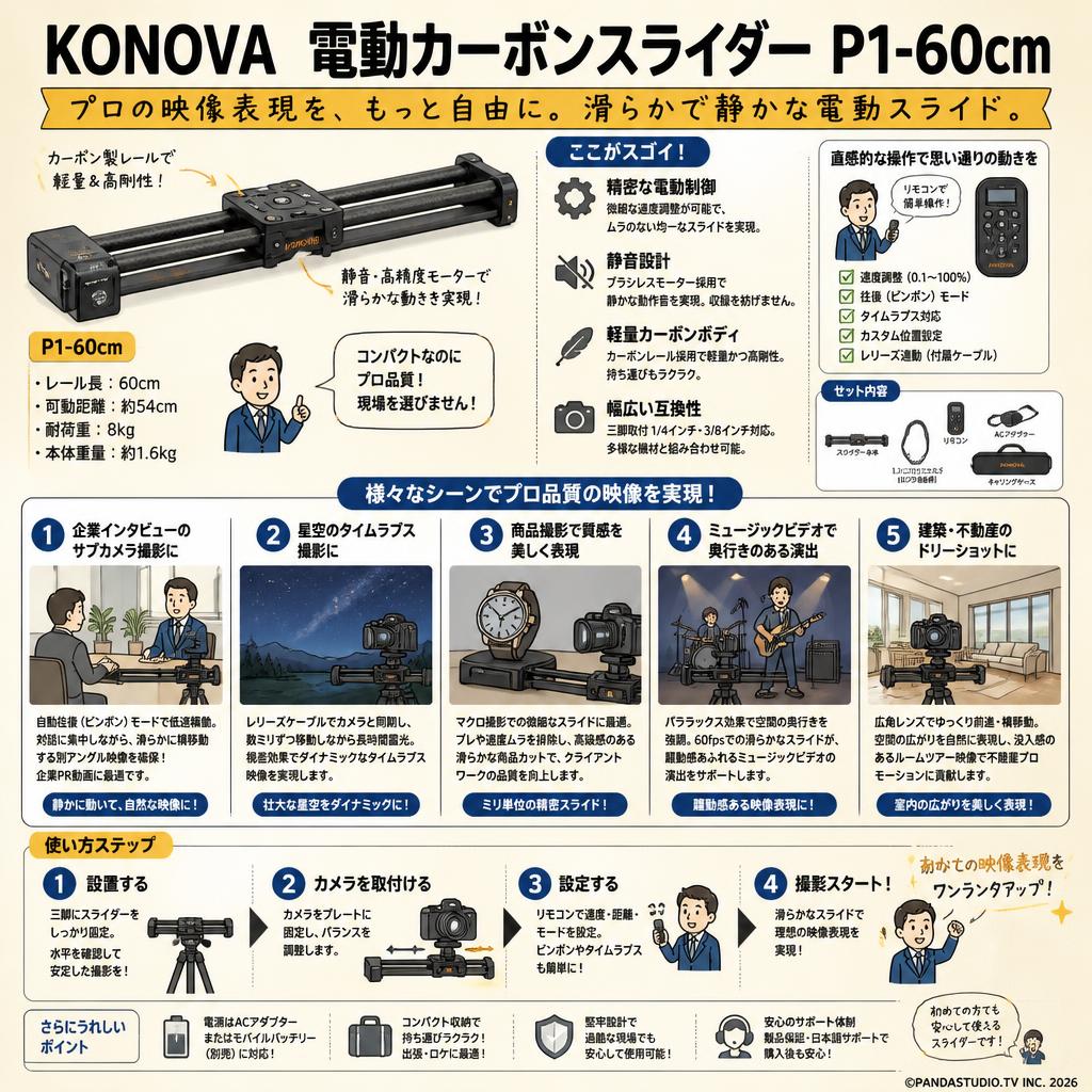 KONOVA 電動カーボンスライダー P1-60cm 用途