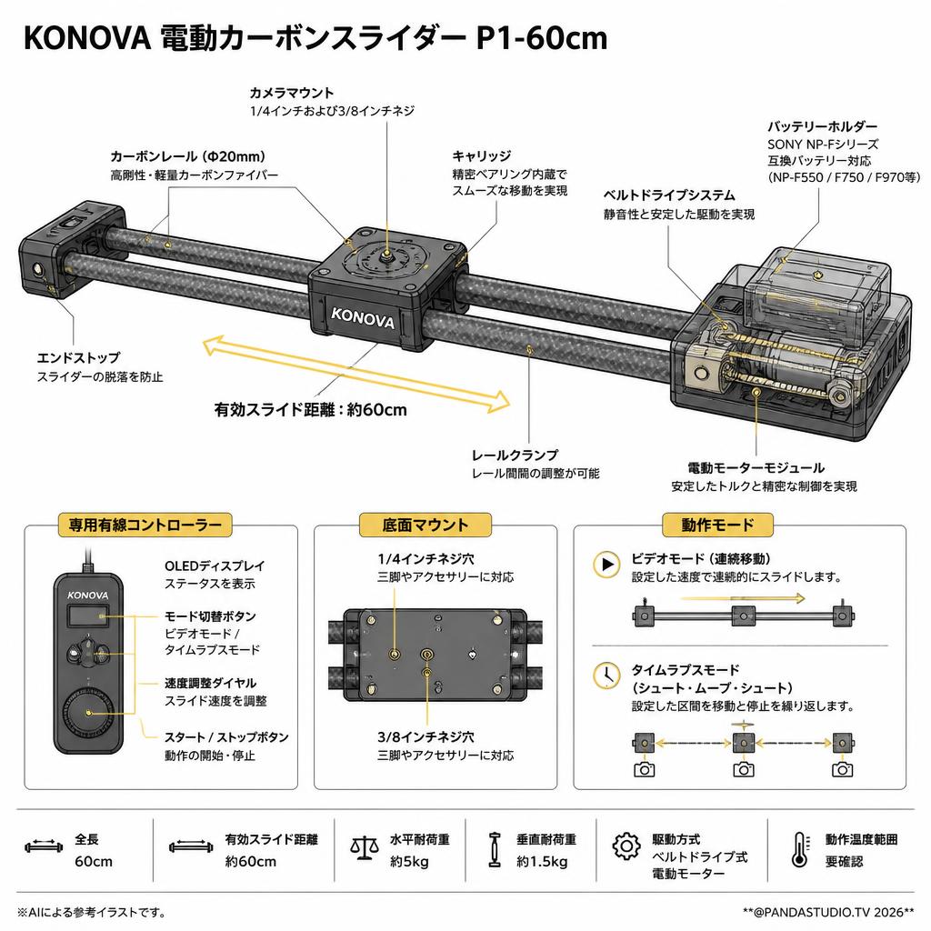 KONOVA 電動カーボンスライダー P1-60cm スペック