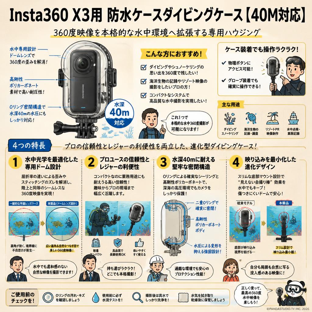 Insta360 X3用防水ケースダイビングケース【40M対応】 概要