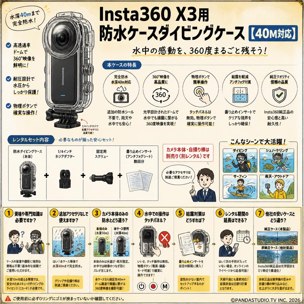 Insta360 X3用防水ケースダイビングケース【40M対応】 FAQ（よくある質問と答え）