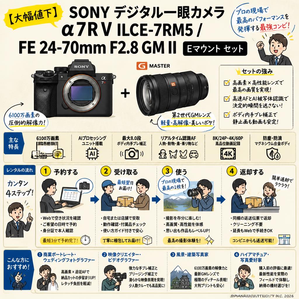 【大幅値下】SONY デジタル一眼カメラ α7R V ILCE-7RM5 / FE 24-70mm F2.8 GM II Eマウント セット おもな対象のお客様