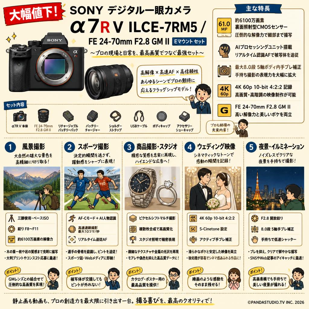 【大幅値下】SONY デジタル一眼カメラ α7R V ILCE-7RM5 / FE 24-70mm F2.8 GM II Eマウント セット 用途