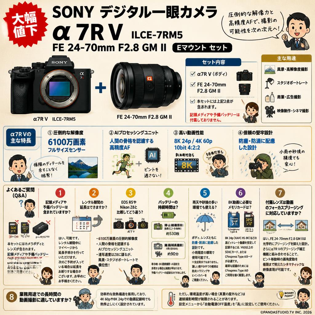 【大幅値下】SONY デジタル一眼カメラ α7R V ILCE-7RM5 / FE 24-70mm F2.8 GM II Eマウント セット FAQ（よくある質問と答え）
