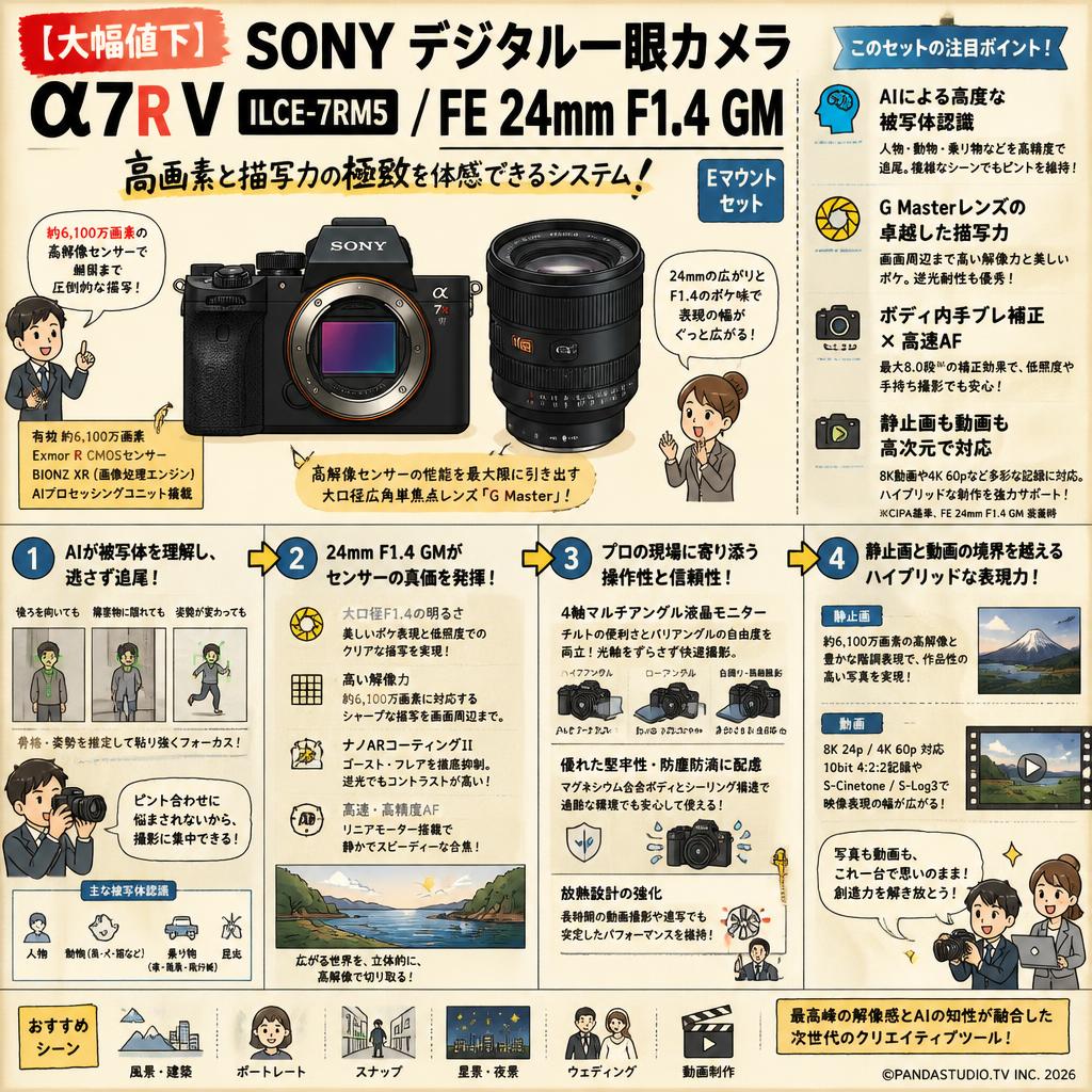 【大幅値下】SONY デジタル一眼カメラ α7R V ILCE-7RM5 / FE 24mm F1.4 GM Eマウント セット 概要