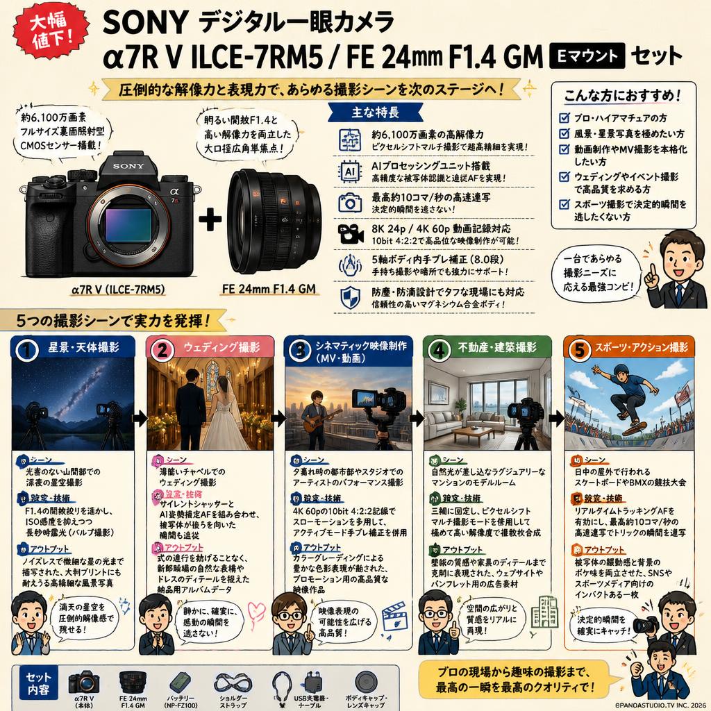 【大幅値下】SONY デジタル一眼カメラ α7R V ILCE-7RM5 / FE 24mm F1.4 GM Eマウント セット 用途