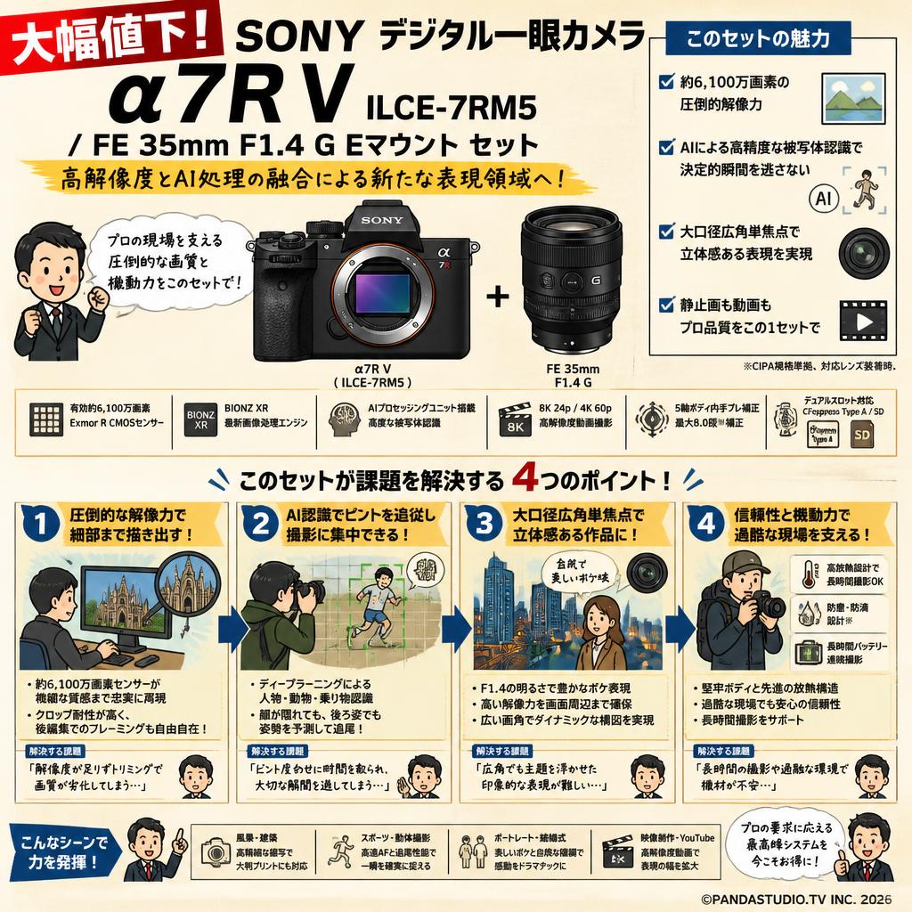 【大幅値下】SONY デジタル一眼カメラ α7R V ILCE-7RM5 / FE 35mm F1.4 G Eマウント セット 概要