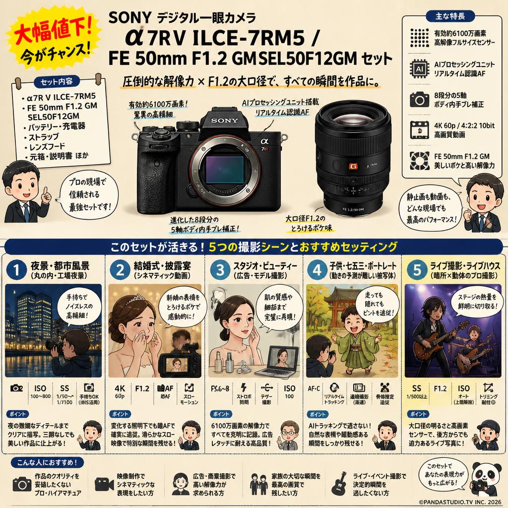 【大幅値下】SONY デジタル一眼カメラ α7R V ILCE-7RM5 / FE 50mm F1.2 GM SEL50F12GM セット 用途