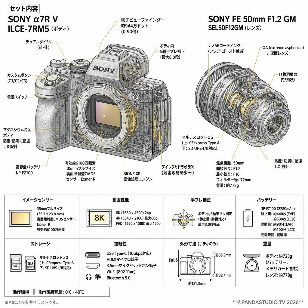 【大幅値下】SONY デジタル一眼カメラ α7R V ILCE-7RM5 / FE 50mm F1.2 GM SEL50F12GM セット スペック