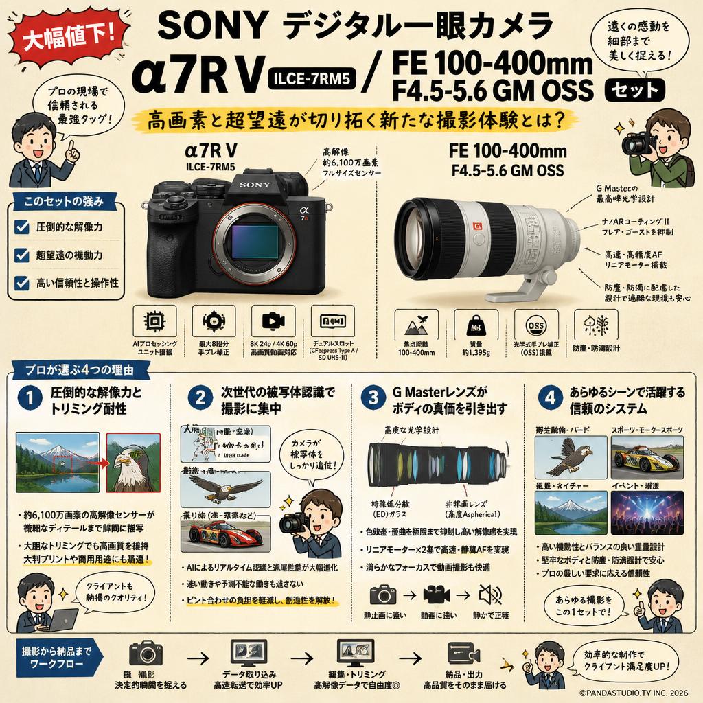 【大幅値下】SONY デジタル一眼カメラ α7R V ILCE-7RM5 / FE 100-400mm F4.5-5.6 GM OSS セット 概要