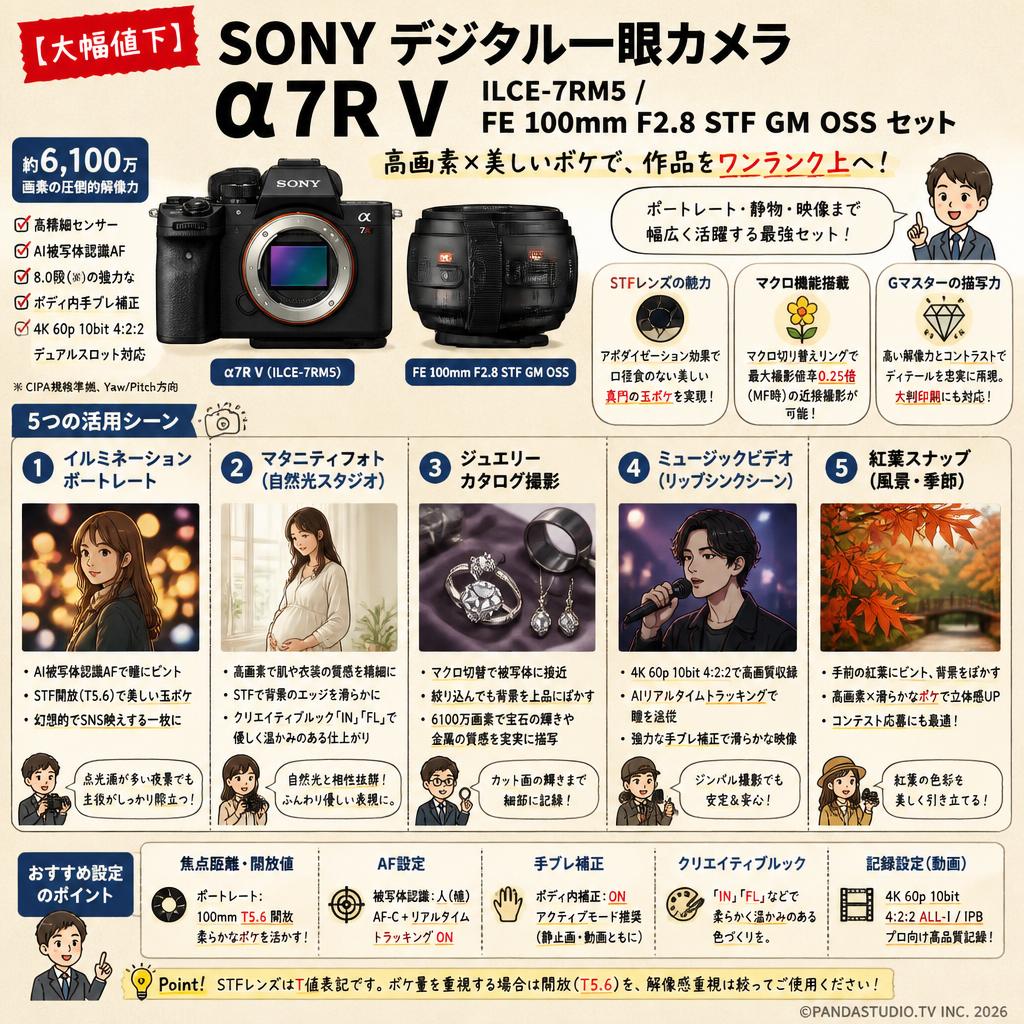 【大幅値下】SONY デジタル一眼カメラ α7R V ILCE-7RM5 / FE 100mm F2.8 STF GM OSS セット 用途