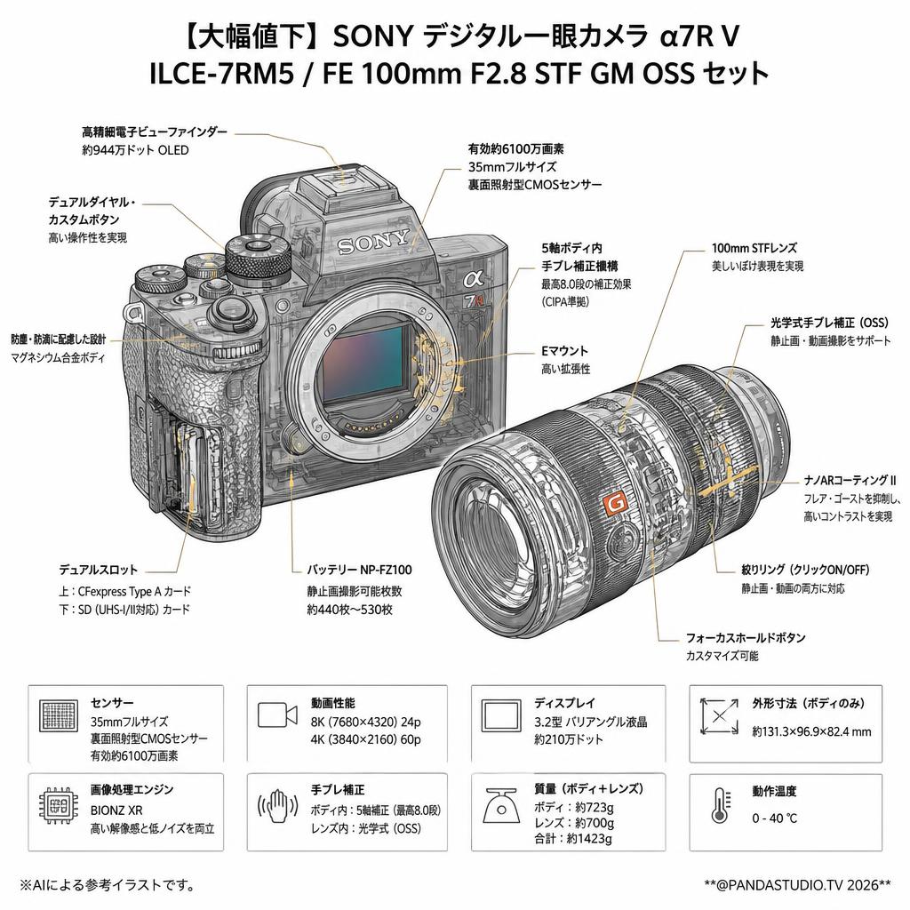 【大幅値下】SONY デジタル一眼カメラ α7R V ILCE-7RM5 / FE 100mm F2.8 STF GM OSS セット スペック