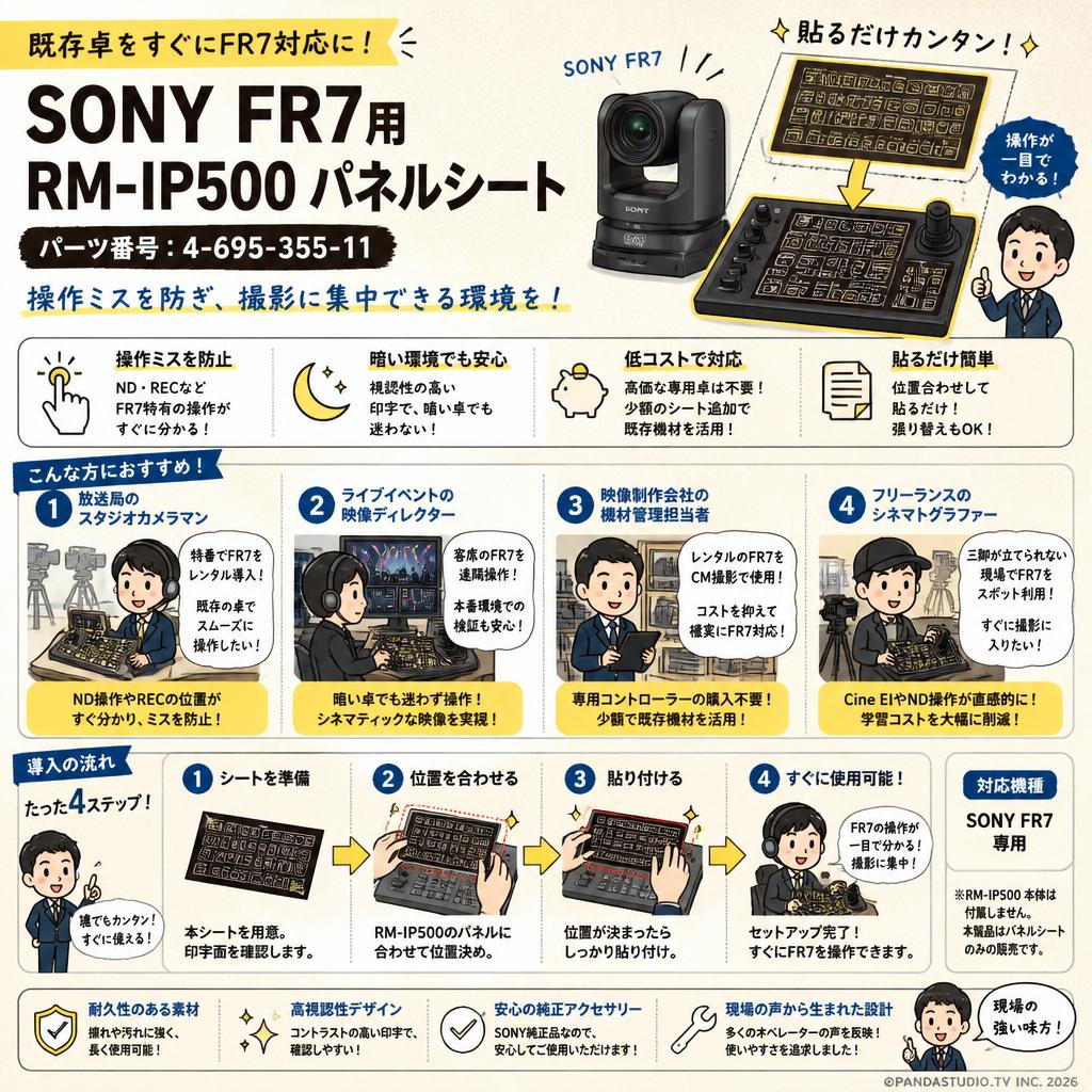 SONY FR7用 RM-IP500 パネルシート 【パーツ番号：4-695-355-11】 おもな対象のお客様