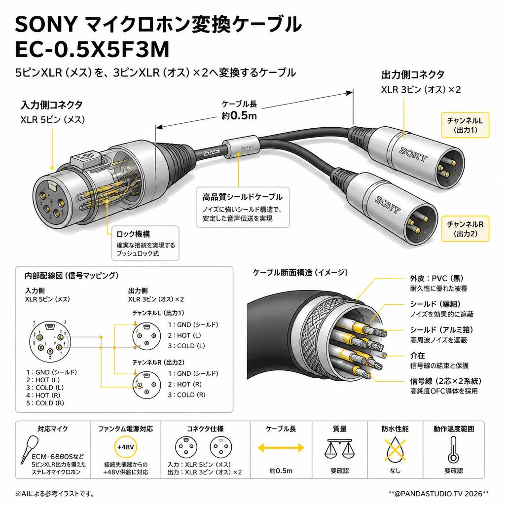 SONY マイクロホン変換ケーブル EC-0.5X5F3M スペック